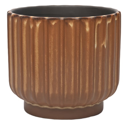 Better Homes & Gardens 9 inch Copper Paul Planter - Ribbed Ceramic Design with Drainage Hole