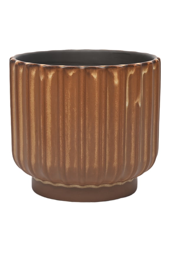 9 inch Copper Paul Planter - Ribbed Ceramic Design with Drainage Hole