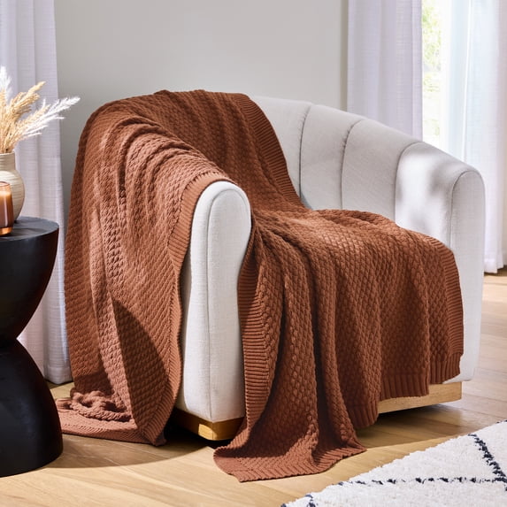 Better Homes & Gardens Sweater Knit Oversized Couch Throw Blanket, Gingerbread Cookie, 50 x 72 in