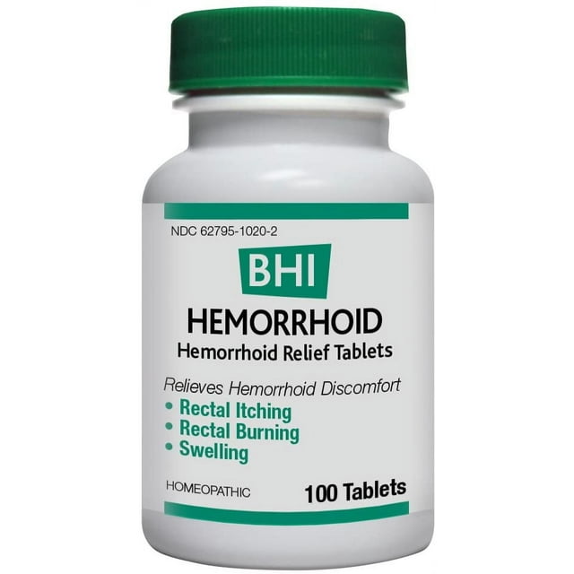 BHI Hemorrhoid Relief Tablets, Natural Homeopathic, 100 Tabs