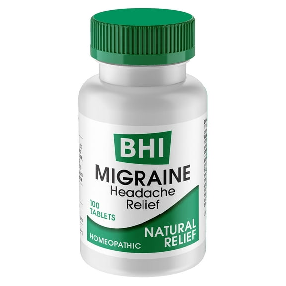 MediNatura BHI Migraine Relief Natural Headache Remedy with 17 Homeopathic Actives, Non-Drowsy Formula Eases Tension & Throbbing in Head, Eyes & Neck 100 Tablets