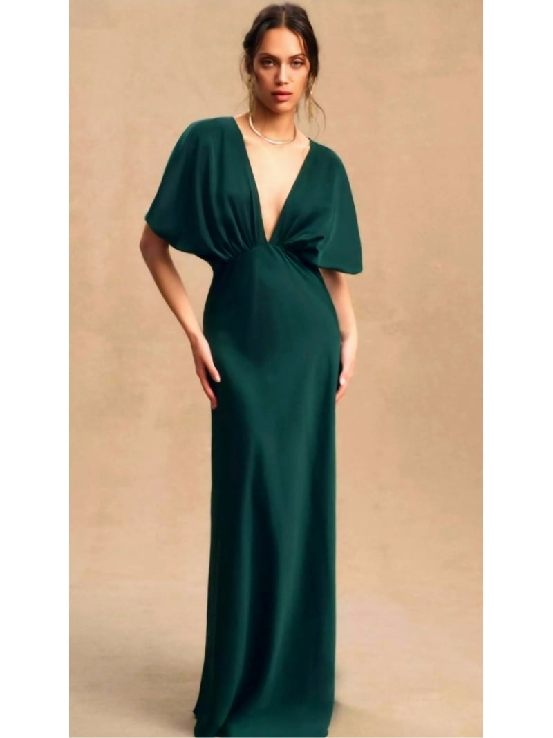 bhldn green satin dress BHLDN Selma Halter-Neck High-Shine Satin Maxi Dress