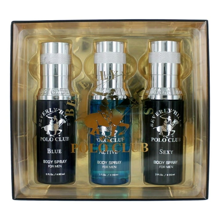 BHPC Body Spray Collection by Beverly Hills Polo Club 3 Piece Gift Set for Men Sexy Active Blue