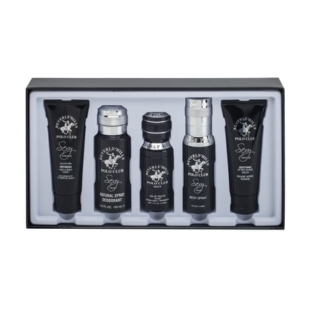 Beverly Hills Polo Club BHPC Sexy Men's 5-Piece Grooming Gift Set - Refreshing Lemon Scent Cologne, Body Spray, After Shave, Hair & Body Wash, Deodorant - Luxury Collection for Him