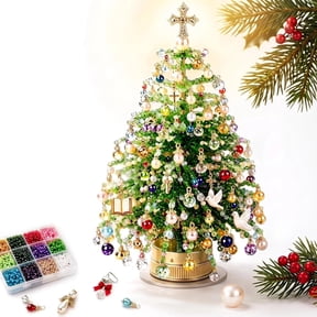 BHSQE DIY Beaded Christmas Tree Kit, Crystal Bead Holiday Craft Set, 3D Tabletop Tree Making Kit with Colorful Beads and Metal Frame, for Holiday Decor, Creative Crafts (Green)