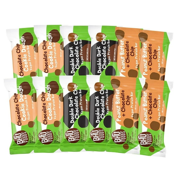 BHU Foods Fit Vegan Protein Bars - Cookie Dough Variety Pack (12 Bars)