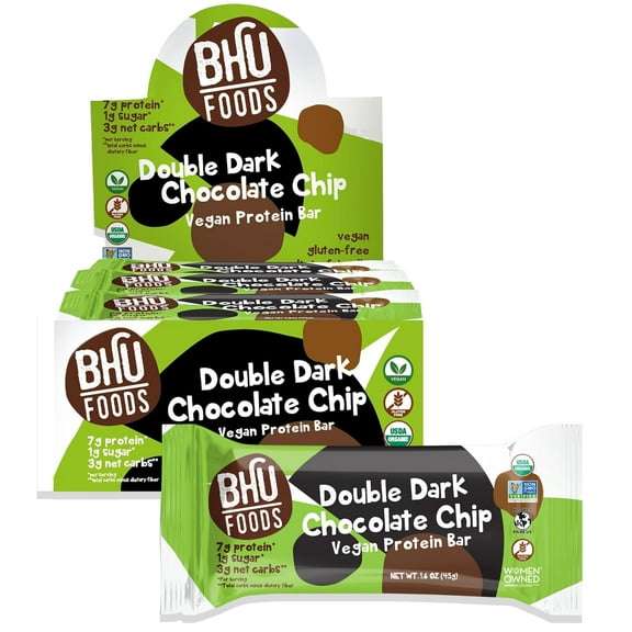 BHU Foods Fit Vegan Protein Bars - Double Dark Chocolate Chip (12 Bars)