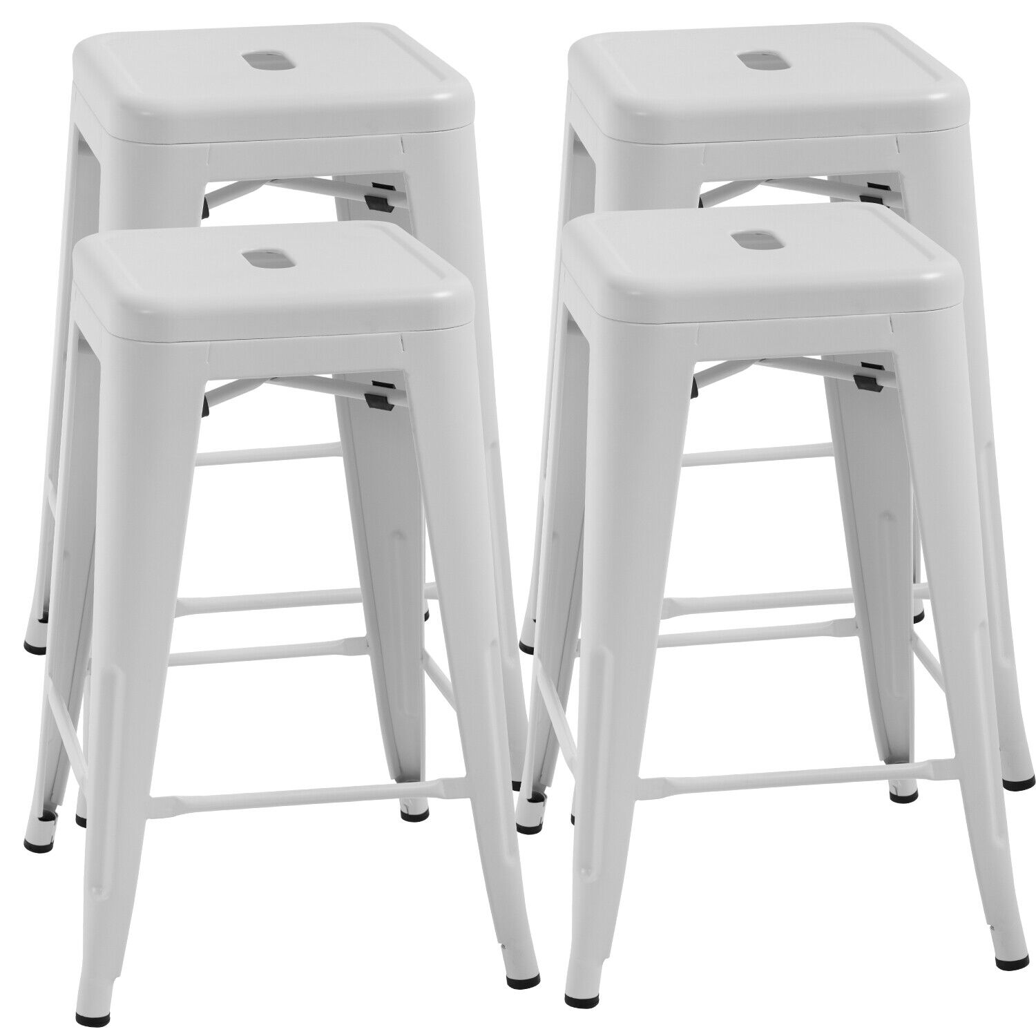 BHUIK 24" Metal Bar Stools Set of 4, Stackable Counter Height Chairs for Indoor/Outdoor Use, Industrial Style Patio Furniture, Black
