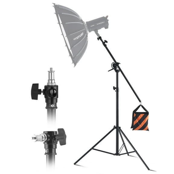 BHUIK Air Cushioned Aluminum Photography Light Stand with Adjustable Boom Arm, 13.12 ft Tall, 11 lbs Load Capacity, Lightweight Tripod Stand for Studio Lighting, Softbox, Reflector, Video Gear