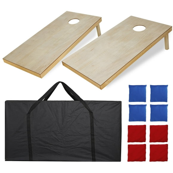 BHUIK Cornhole Game Set Regulation Size 4x2FT Solid Wood Boards with 8 Bean Bags & Carry Case Outdoor Lawn Game for Backyard, Tailgating, Camping, Parties
