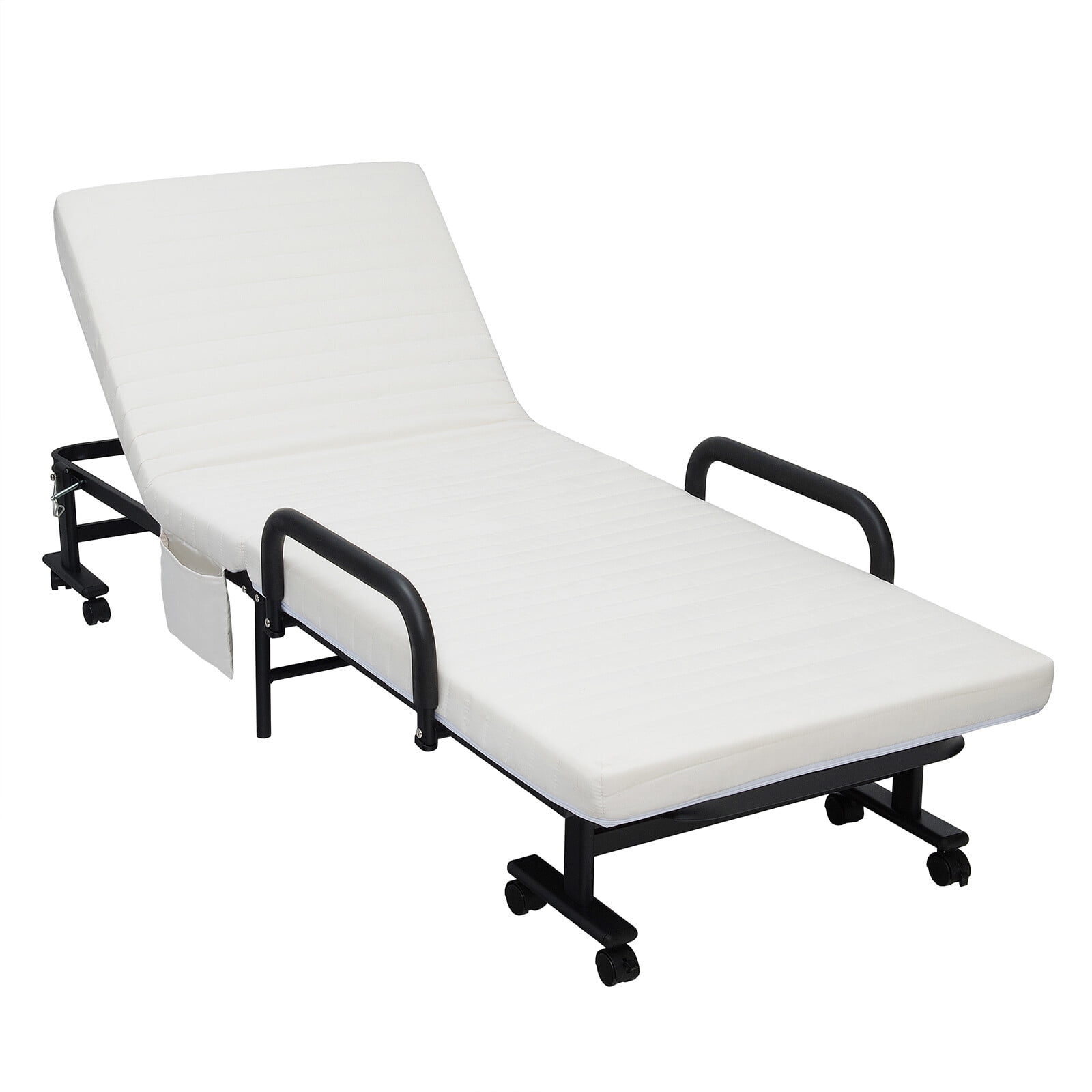 BHUIK Folding Bed with Adjustable Guest Single Bed & Twin Mattress  Portable with Wheels, 660lbs Capacity, Comfortable White Folding Bed for Home or Travel