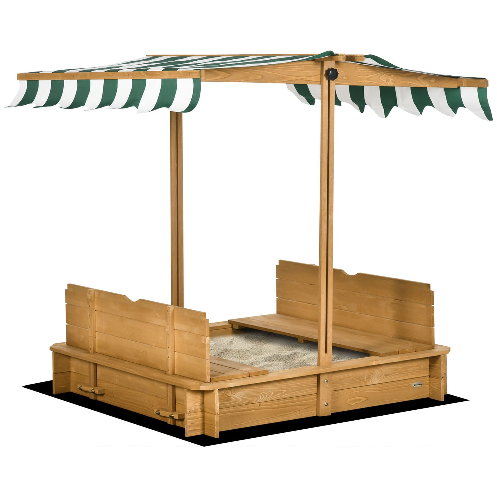 BHUIK Kids Sandpit Outdoor Sandbox Playset with Cover, Bench \u0026 Canopy, Fun Backyard Play Center for Toddlers, Forest Green \u0026 White, Durable and UV-Resistant Design