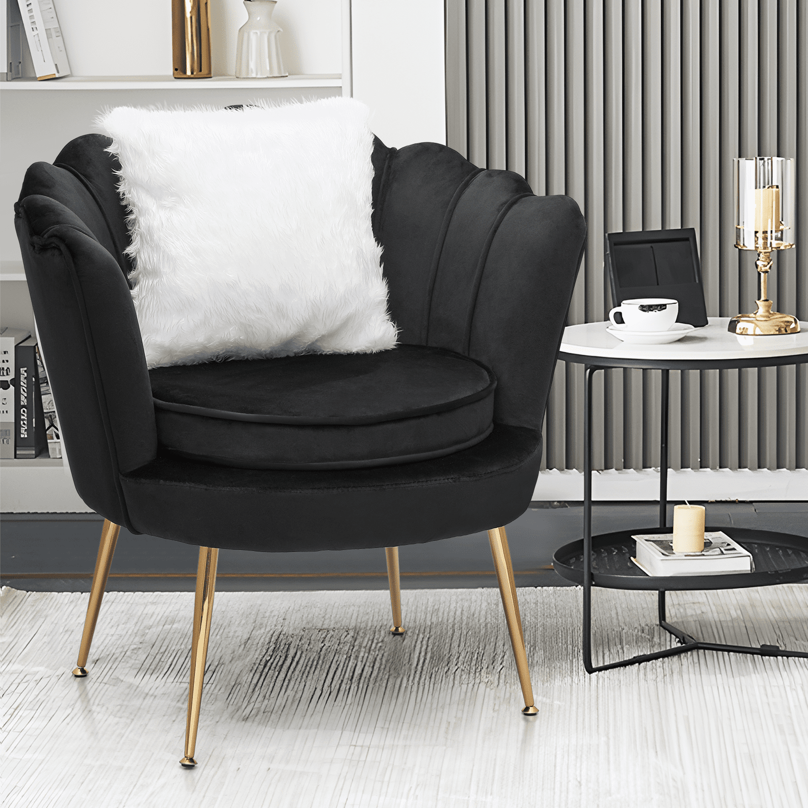 BHUIK Scalloped Back Velvet Accent Chair – Tufted Upholstered Vanity ...