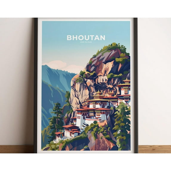 BHUTAN Poster · Bhutan Travel Poster · Bhutan Art Print · Bhutan Poster · Bhutan in South Asia · izable Gift, 12x18 UNFRAMED