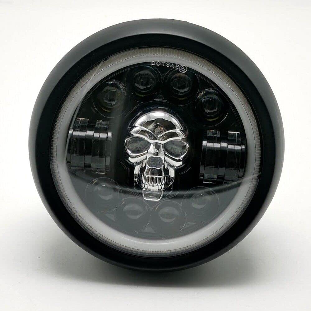 BHYShop Black Motorbike Skull Side Mount Headlight For Honda Retro Cafe  Racer Bobber CB, image size:1000x1000