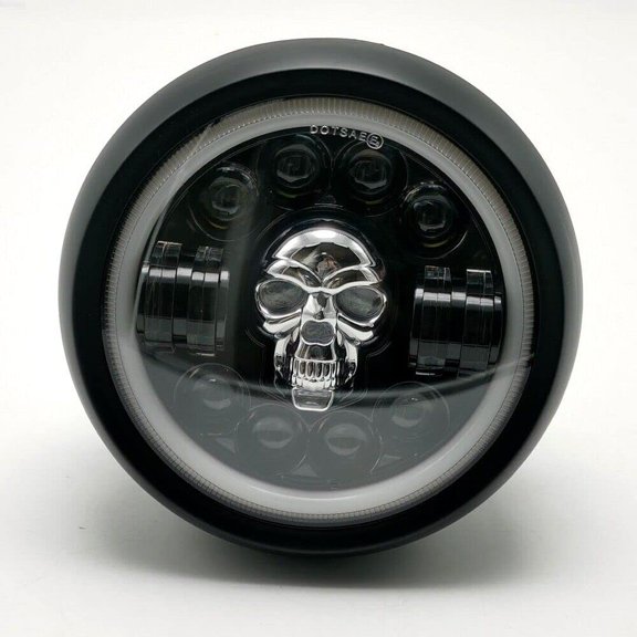 BHYShop Black Motorbike Skull Side Mount Headlight For Honda Retro Cafe Racer Bobber CB