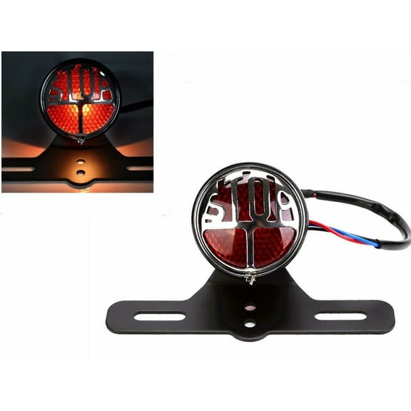BHYShop Motorcycle Vintage Retro LED Tail Brake Running Light for Honda Kawasaki Suzuki Yamaha Harley BMW Cafe Racer (Black)