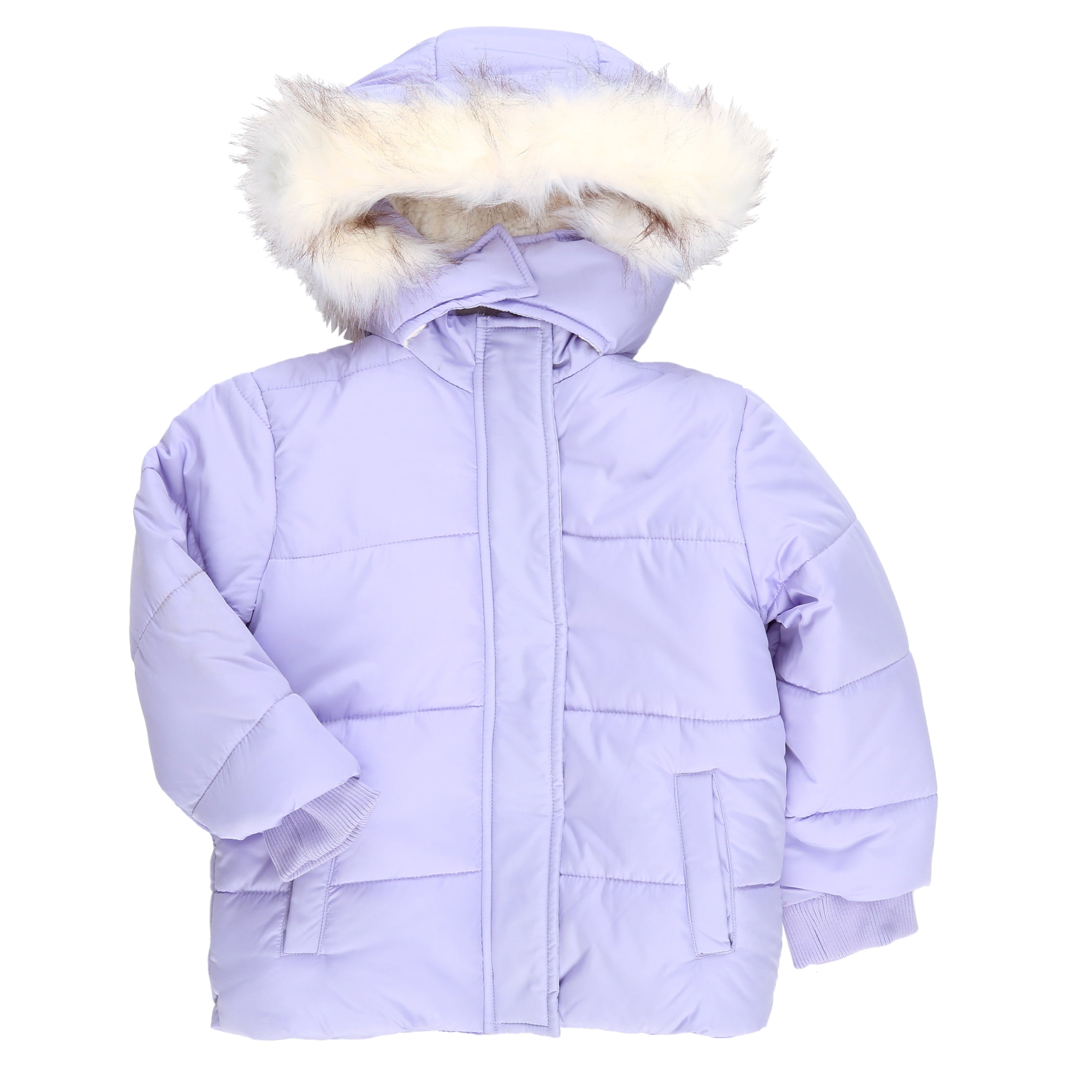 BHip Girls’ Puffer Coat with Faux Fur Trim Hood, Sizes 4-16