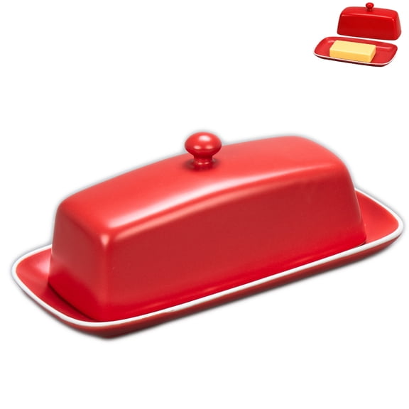 BIA Aura Covered Butter Dish - Ruby Matte Stoneware, Lead-Free