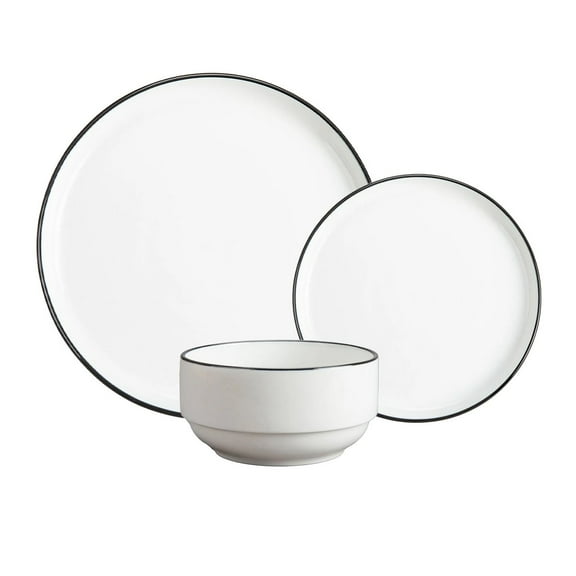 BIA Cordon Bleu 12-Piece Dinnerware Set | Stackable (Black Rim)