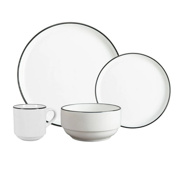 BIA Cordon Bleu 16-Piece Dinnerware Set | Stackable (Black Rim)