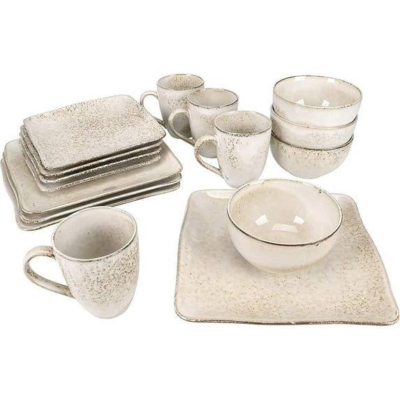 BIA Cordon Bleu 16 Pieces Rustico Stoneware Dinnerware Set, Cream