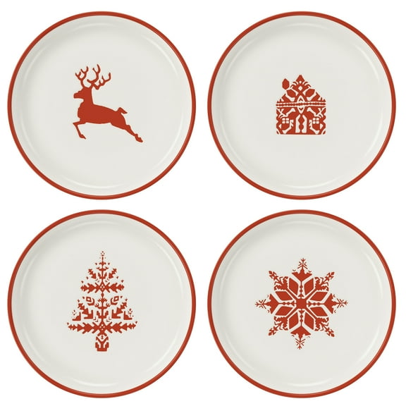 BIA Cordon Bleu Assorted Holiday Plate Set - Round Stoneware Plates with Festive Motifs, Stackable 6-Inch Plates for Snacks, Cookies, Appetizers - Durable Holiday Gift Set for Entertaining