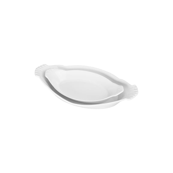 BIA Cordon Bleu Classic Bakeware Set, Oval Au Gratin Dishes - Set of 2 (24 oz & 10 oz), Microwave, Oven & Dishwasher Safe, Glossy White Porcelain for Baking & Serving - Great Gift for Home Chefs