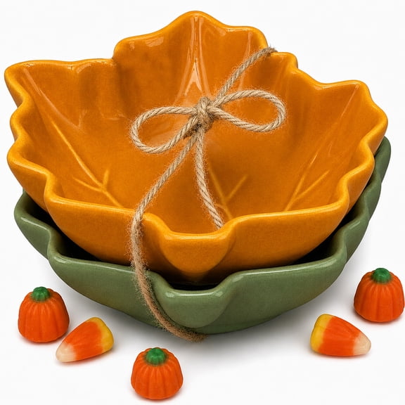 BIA Cordon Bleu Leaf Bowls, Set of 2 – 4.8" Lead-Free Stoneware Serving Bowls with Sculpted Vein Detail, Durable Tableware for Appetizers, Snacks, Side Dishes & Everyday Dining