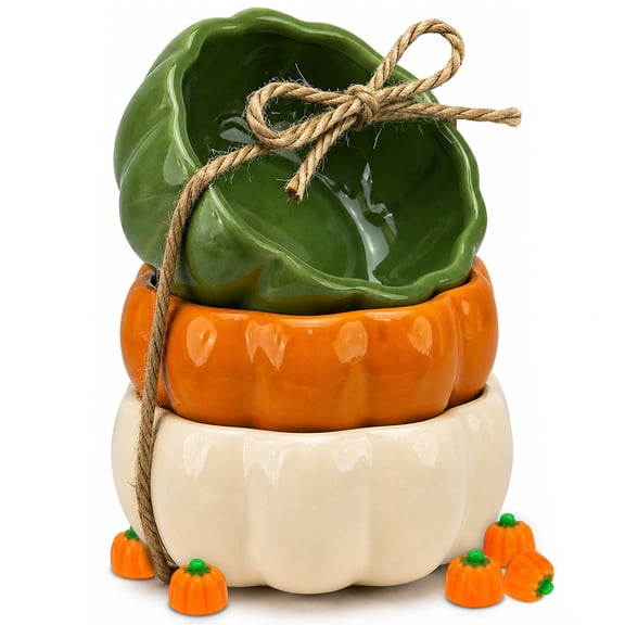BIA Cordon Bleu Pumpkin Bowls, Set of 3 – 5.15" Stoneware Serving Bowls in Pumpkin Shape, Lead-Free, Durable Tableware for Everyday Dining, Appetizers, Snacks & Seasonal Entertaining
