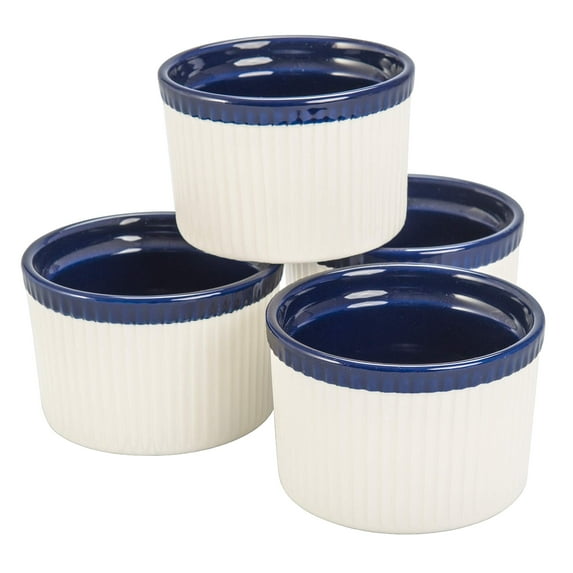 BIA Cordon Bleu Quatro 11-Ounce Tall Soufflé Dish, Set of 4, Sand/Cobalt