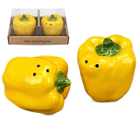BIA Vegetable Salt & Pepper Shaker Set, Yellow Bell Pepper Ceramic Kitchen Décor (5.75" x 3.2") - Decorative Spice Dispensers for Dining Table, Countertop & Spice Shelf - Lead-Free Kitchenware