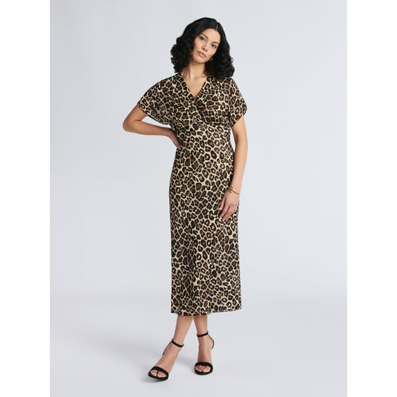 Sofia by Sofia Vergara Women's and Women's Plus Bias Cut Midi Dress with Short Sleeves, Mid Calf Length, Sizes XS-4X
