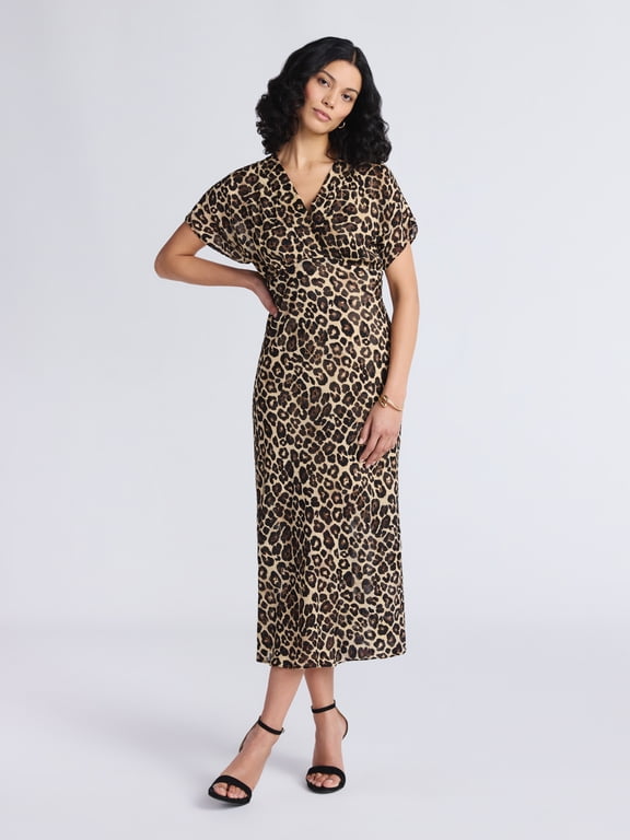 Sofia by Sofia Vergara Women's and Women's Plus Bias Cut Midi Dress with Short Sleeves, Mid Calf Length, Sizes XS-4X