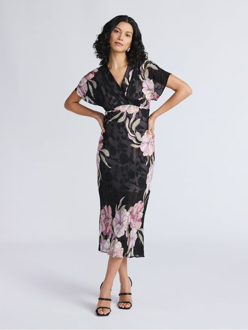 Sofia by Sofia Vergara Women's and Women's Plus Bias Cut Midi Dress with  Short Sleeves, Mid Calf Length, Sizes XS-4X
