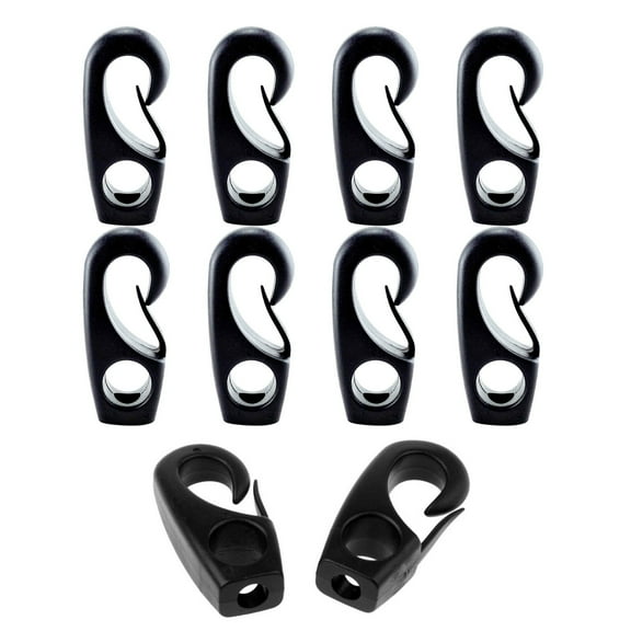 BIBABLYKE 10Pcs Black Plastic Bungee Hook Boats Shock Cord Hook Bungee Rope Rowing Boats Tie Cord Hook Kayak Accessories