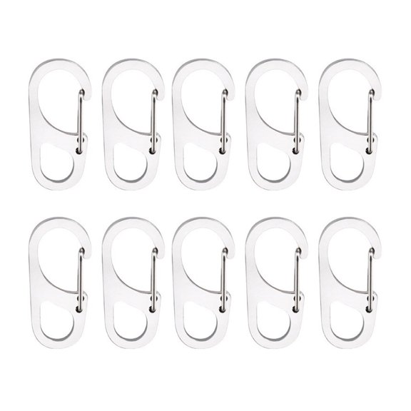 BIBABLYKE 10Pcs D-Shape Spring Clip Carabiner Hook Stainless Steels Snap Spring Carabiner Clip for Camping, Hiking, Backpacks Belt