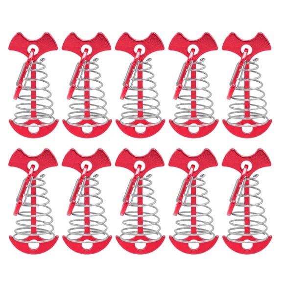 BIBABLYKE 10Pcs Portable Fishbone Deck Anchors Peg with Spring Buckles Deck Planks Board Tent Stakes Outdoor Camping Accessories