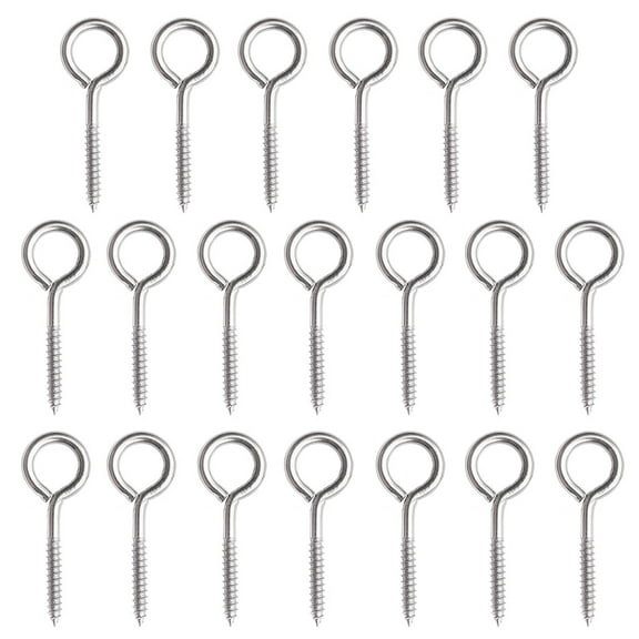 BIBABLYKE 20 PCS // Eye-Shape Ring Hooks Metal Cup Hooks Stainless Steel Screw Eye Hooks Household Threaded Hook Set
