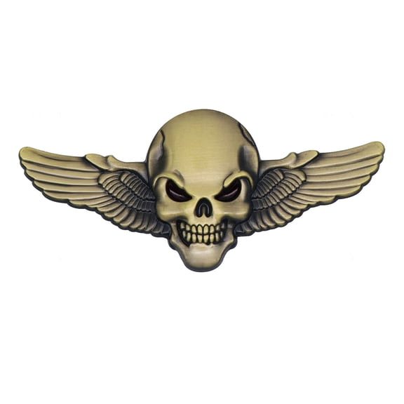 BIBABLYKE 3D Skeleton Skull Wing Emblems Metal Badge Car Badge Sticker Car Grill Body Trunk Badge Sticker Decal