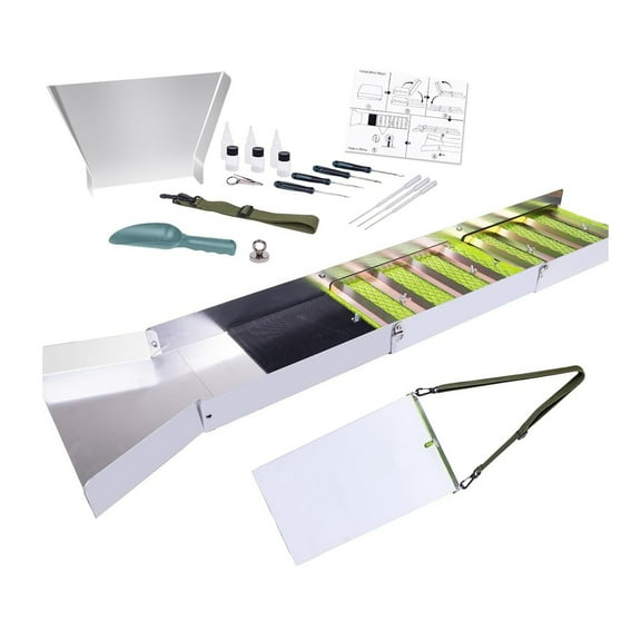 BIBABLYKE 50Inch Portable Foldable Aluminum Alloys Sluice Box Gold Panning Kit Includes Essential Tool For Efficient Prospecting