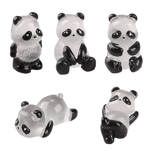 BIBABLYKE 5xMini Panda Figurines Glowing Cute Resin Animals Glow in The Dark Tiny Panda Landscape Decoration Resin Mini Animals Figures for DIY Accessories Ornament Craft Party Cake Topper,35x22mm