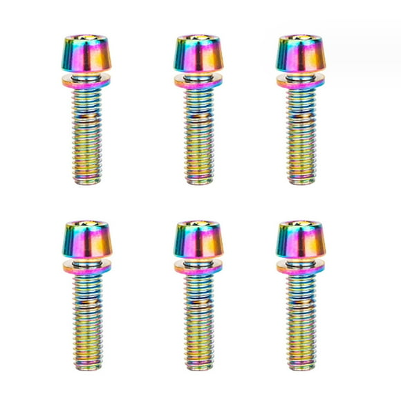 BIBABLYKE 6 Pcs Stainless Steel Bicycles Stem Screw Tapered Head Bolts Screws with Washers Bike Stem Top Cover Bolts Screw