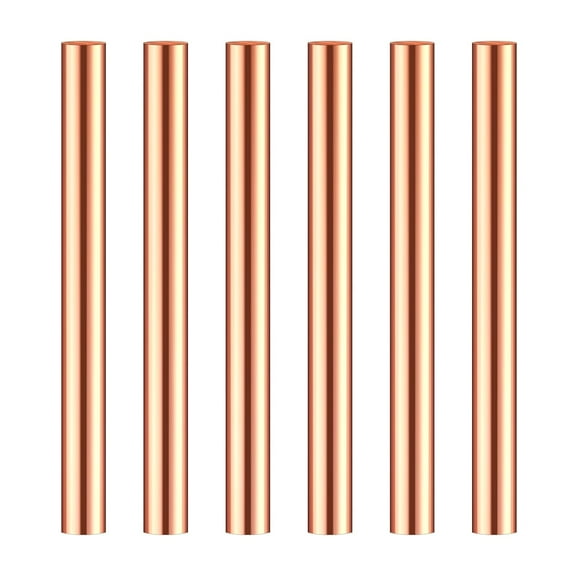 BIBABLYKE 6Pcs Copper Round Rod 3.94" Length 0.39" Diameter Bare Solid Metal Rod Copper Rod for Metal Craft Working