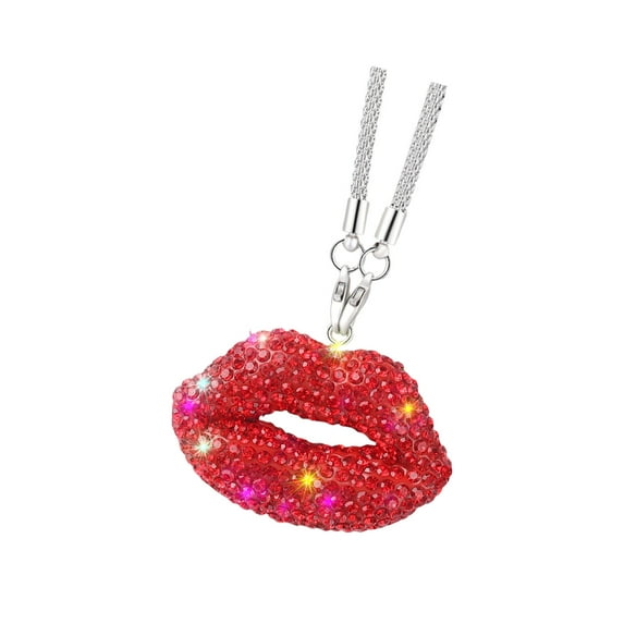 BIBABLYKE Bling Lip Crystal Crystal Rear View Mirror Charm Car Interior Decoration Pendant Fashionable Rear Mirror Charm for Women
