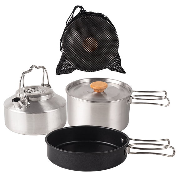 BIBABLYKE Camping Cookware Set Stainless Steel Campfires Cooking Pot, Pan and Kettle Combos Kits with Storage Bag Outdoor Cook Set