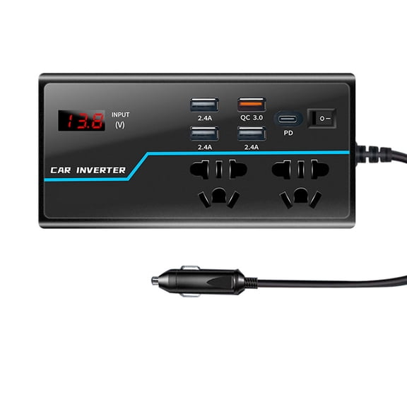 BIBABLYKE Car Power Inverter High Efficiency Car Inverter 12V/24V to 110V/220V Digital Display for Efficient Energy Conversion