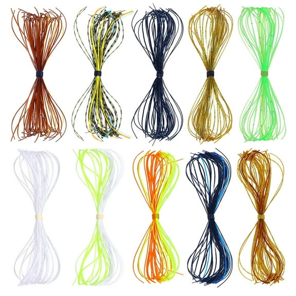 BIBABLYKE Silicone Skirts Rubber Jig Skirts 10 Bundles 500Strands Fishing Lures Skirt Replacement Set for DIY Lures Fishing Baits