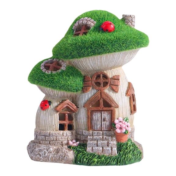 BIBABLYKE Solar Powered Fairies Garden House With Automatic Night Light Waterproof Resin Outdoor Decoration Suitable for Landscape