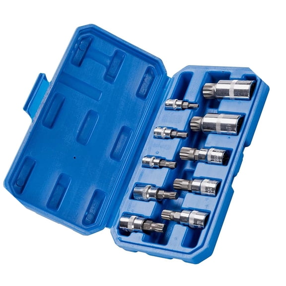 BIBABLYKE Spline Tip Bit Socket & Triple Square Spline Bit Socket Set, 1/2 & 3/8 & 1/4 Drive,10Pcs 12 Point Tamper Proof